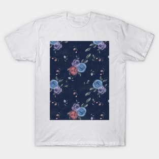 Multiple colour Floral design with dark blue background T-Shirt